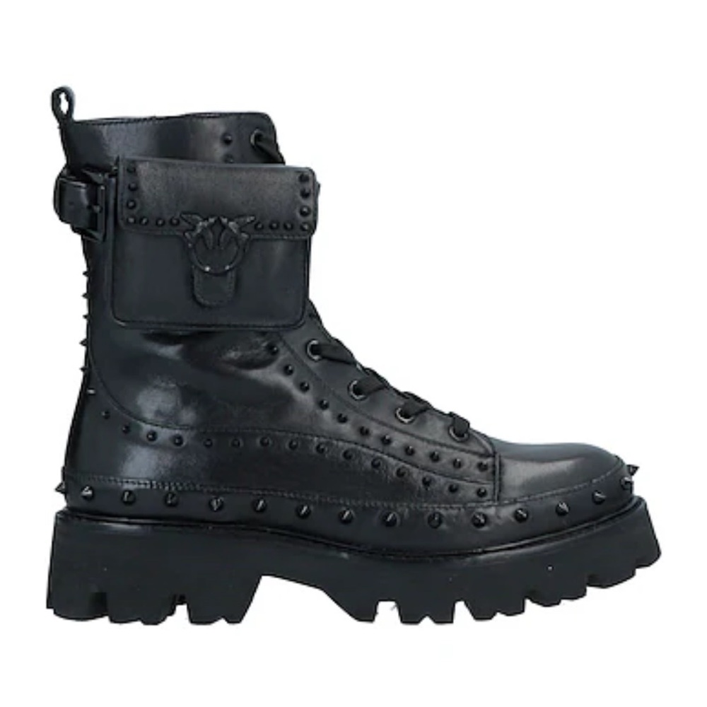 PINKO- Salvador pouch-embellished studded leather boots. Size 38